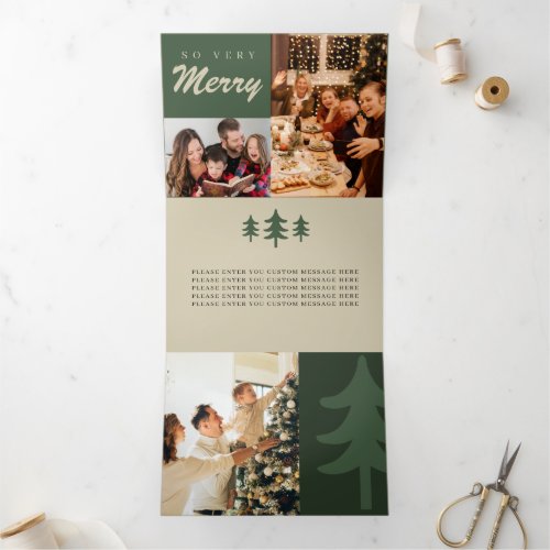 Checkered Green Personalized Photo Happy Holidays Tri_Fold Holiday Card