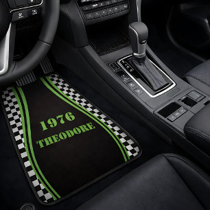 Checkered Green Racing Name Year Car Floor Mat
