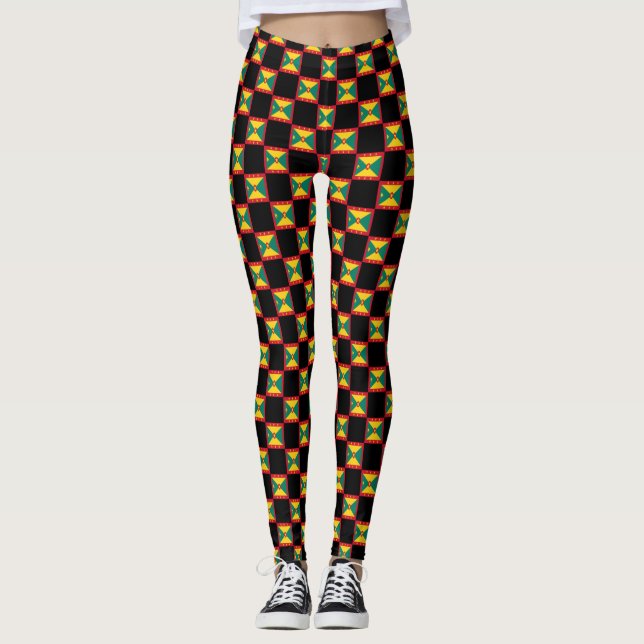 Checkered Grenada Flag Pattern  Leggings (Front)