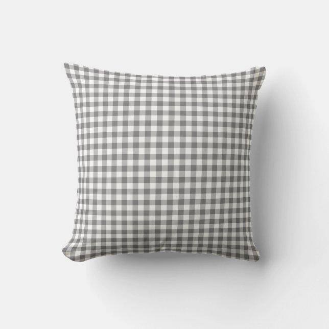 Checkered Grey and White Throw Pillow (Front)