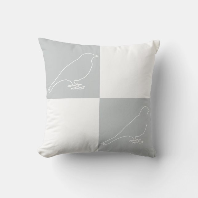 Checkered Grey & White Bird Pillow (Front)