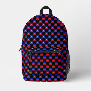 Checkered Haiti Flag Pattern  Printed Backpack