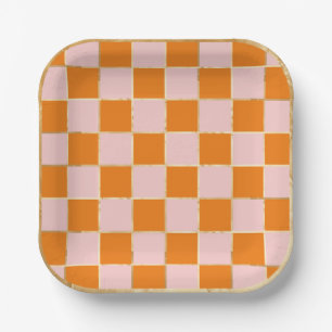 Checkered Halloween Orange Pink Paper Plates