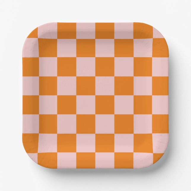 Checkered Halloween Retro Paper Plates (Front)