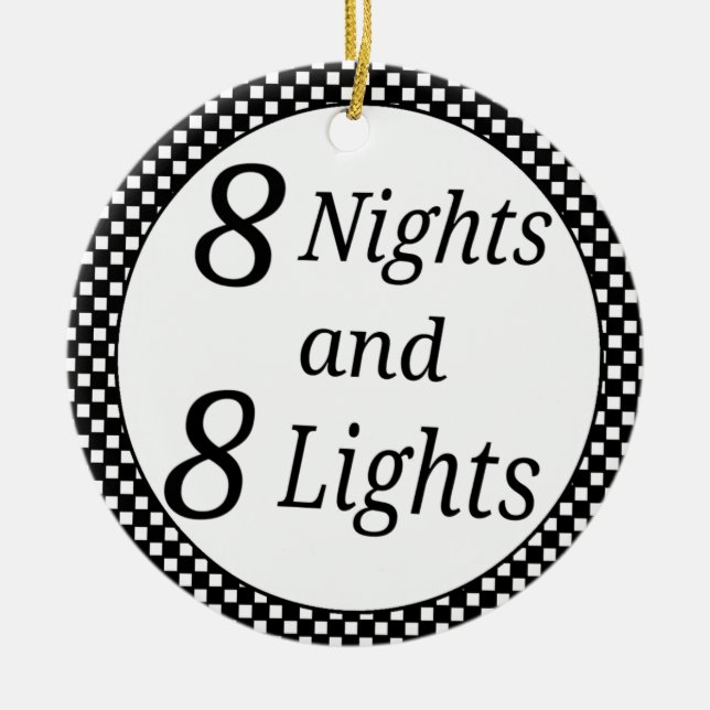 Checkered Hanukkah Ceramic Ornament (Front)