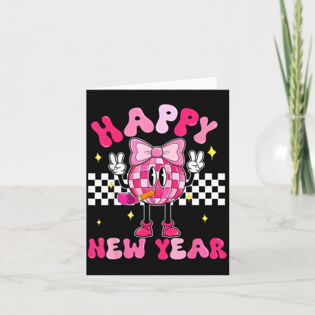 Checkered Happy New Year 2026 Disco Ball New Year  Card (Front)