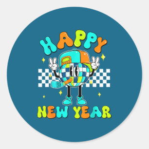 Checkered Happy New Year 2026 Disco Ball New Year Classic Round Sticker