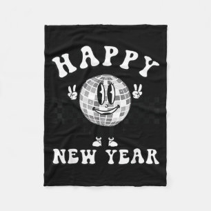 Checkered Happy New Year 2026 Disco Ball New Year  Fleece Blanket