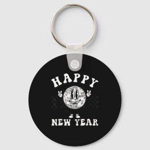 Checkered Happy New Year 2026 Disco Ball New Year  Keychain