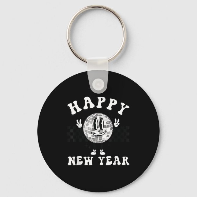 Checkered Happy New Year 2026 Disco Ball New Year  Keychain (Front)