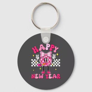 Checkered Happy New Year 2026 Disco Ball New Year  Keychain