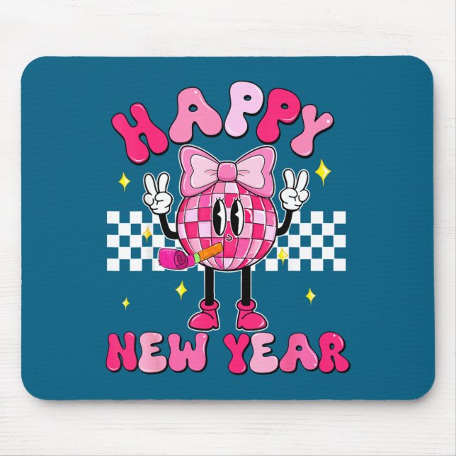 Checkered Happy New Year 2026 Disco Ball New Year  Mouse Pad (Front)