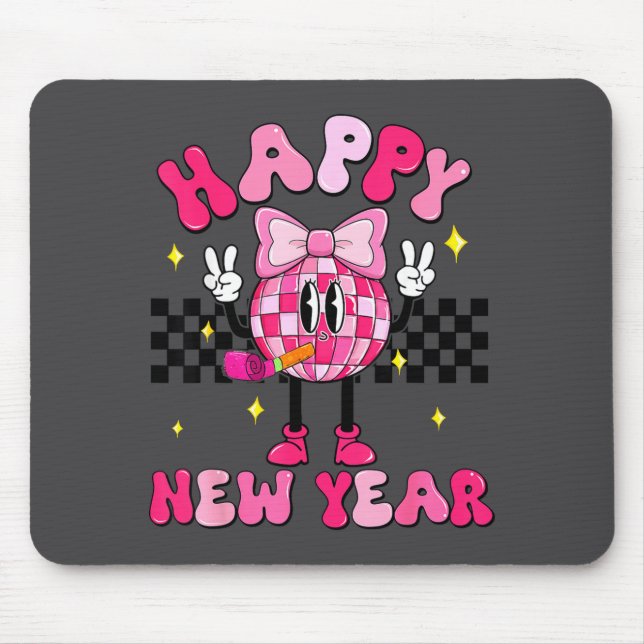 Checkered Happy New Year 2026 Disco Ball New Year  Mouse Pad (Front)