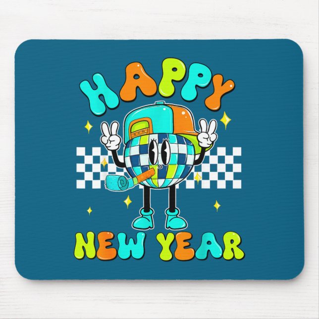 Checkered Happy New Year 2026 Disco Ball New Year  Mouse Pad (Front)