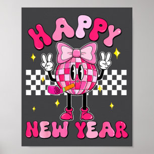 Checkered Happy New Year 2026 Disco Ball New Year  Poster