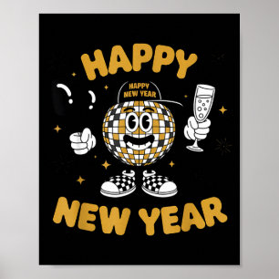 Checkered Happy New Year 2026 Disco Ball New Year  Poster