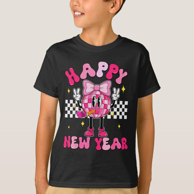 Checkered Happy New Year 2026 Disco Ball New Year  T-Shirt (Front)