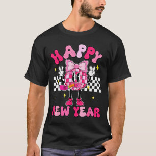 Checkered Happy New Year 2026 Disco Ball New Year T-Shirt