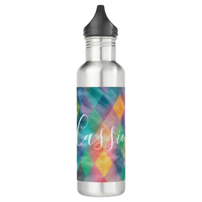 Checkered Harlequin Pale Rainbow  Stainless Steel Water Bottle (Left)