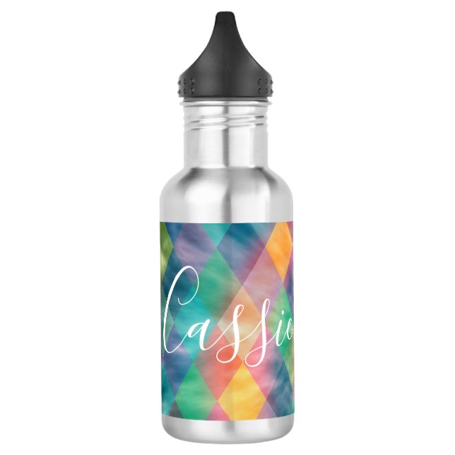 Checkered Harlequin Pale Rainbow  Stainless Steel Water Bottle (Left)