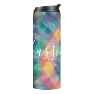 Checkered Harlequin Pale Rainbow Thermal Tumbler