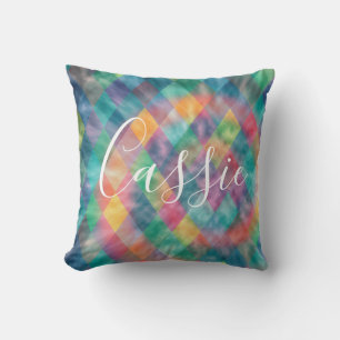Checkered Harlequin Pale Rainbow  Throw Pillow