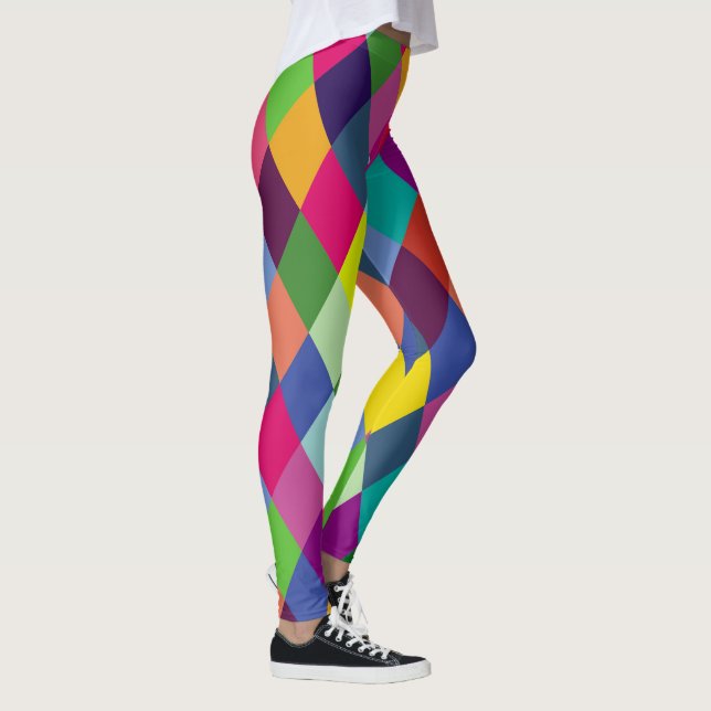 Checkered Harlequin Rainbow Colorful  Leggings (Right)