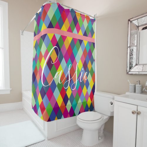 Checkered Harlequin Rainbow Thermal Tumbler Shower Curtain