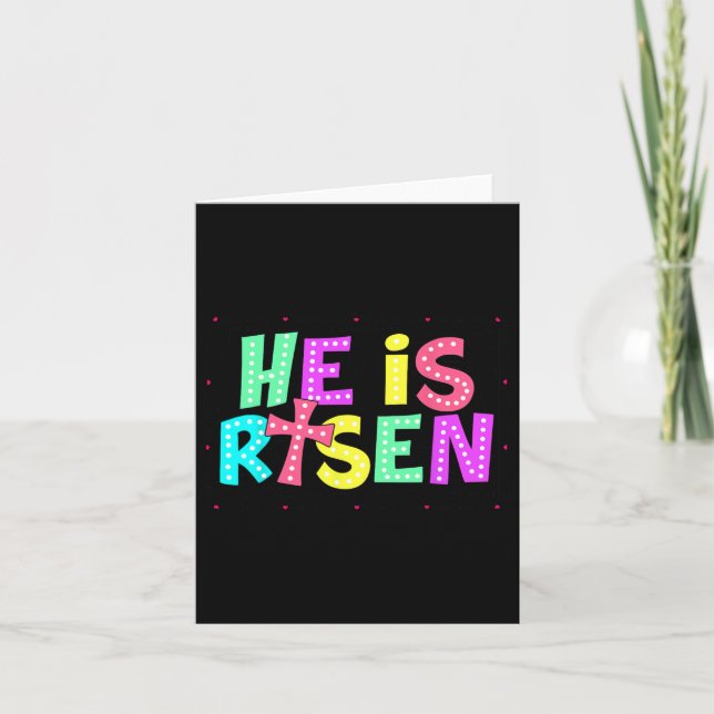 Checkered He Is Risen Jesus Christian Easter Kids  Card (Front)