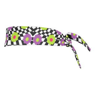 Checkered Headband With Retro Style Flowers