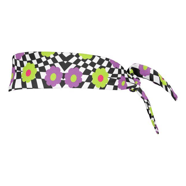 Checkered Headband With Retro Style Flowers  (Rotate 90)