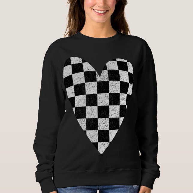 Checkered heart black and white plaid Valentine di Sweatshirt (Front)