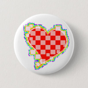 checkered heart. button