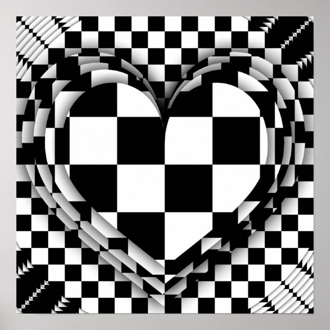 Checkered heart op art poster (Front)