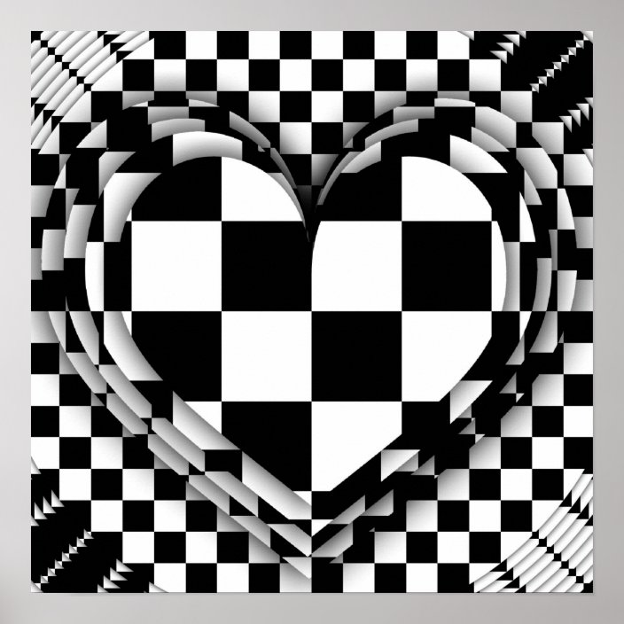 Checkered Heart Op Art Poster Zazzle Com