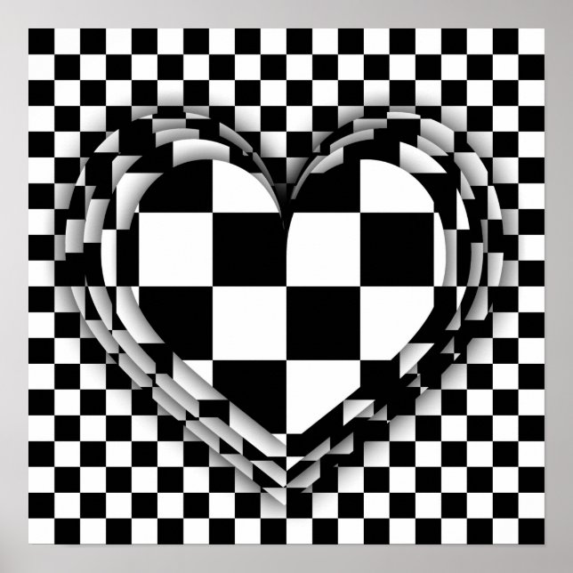 Checkered heart op art poster (Front)