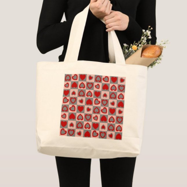 Checkered Heart Pattern  Large Tote Bag (Creator Uploaded)