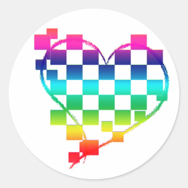 checkered heart. v1. classic round sticker (Front)