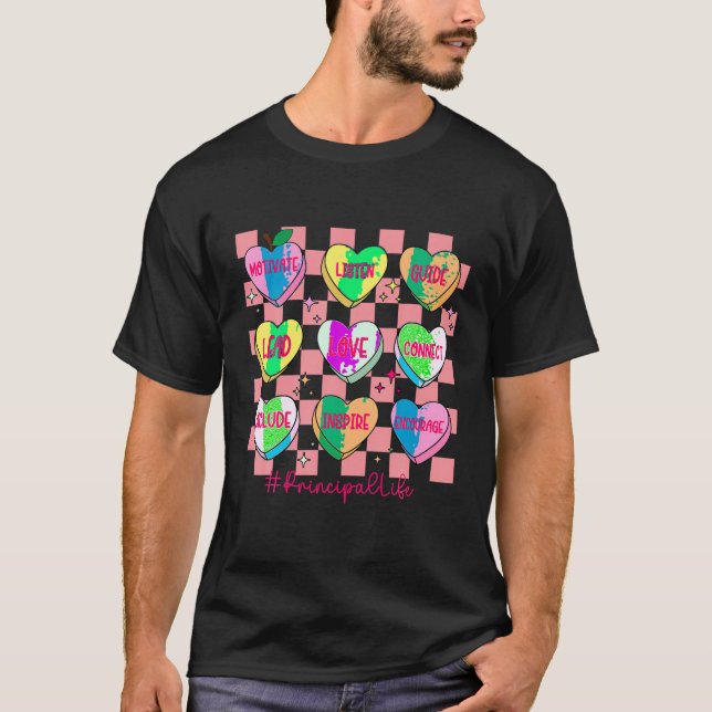 Checkered Hearts Candy Valentines Day School Princ T-Shirt (Front)