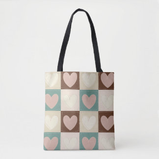 Checkered Hearts Grid Tote Bag