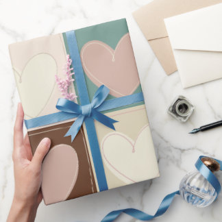 Checkered Hearts Grid Wrapping Paper