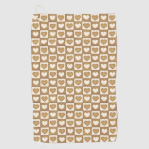 Checkered Hearts in Blond Cream Golf Towel