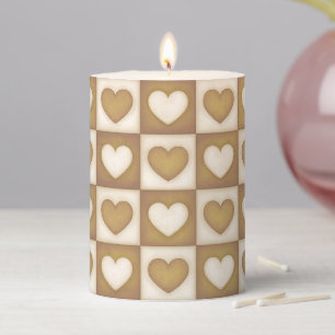 Checkered Hearts in Blond Cream Small Pillar Candle
