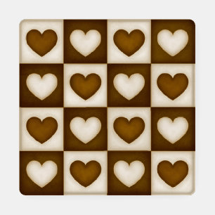 Checkered Hearts in Warm Cocoa Coaster Set