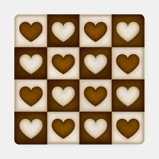 Checkered Hearts in Warm Cocoa Coaster Set (Single)