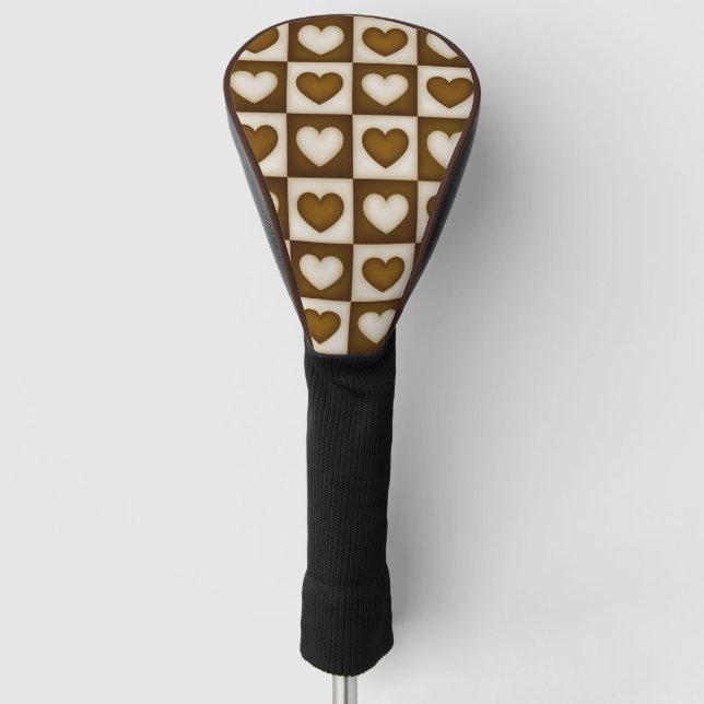 Checkered Hearts in Warm Cocoa Golf Head Cover (Front)