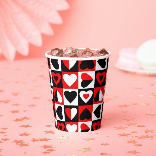 Checkered Hearts Pattern Paper Cups