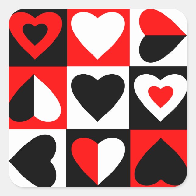 Checkered Hearts Pattern Square Sticker (Front)