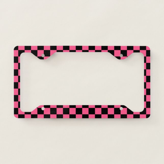 Checkered Hot Pink and Black License Plate Frame (Front)
