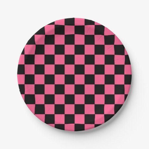 Checkered Hot Pink and Black Paper Plates